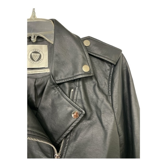 Urban Outfitters Faux Leather Moto Jacket Full Zip Black Belt Motorcycle size M - Picture 5 of 12